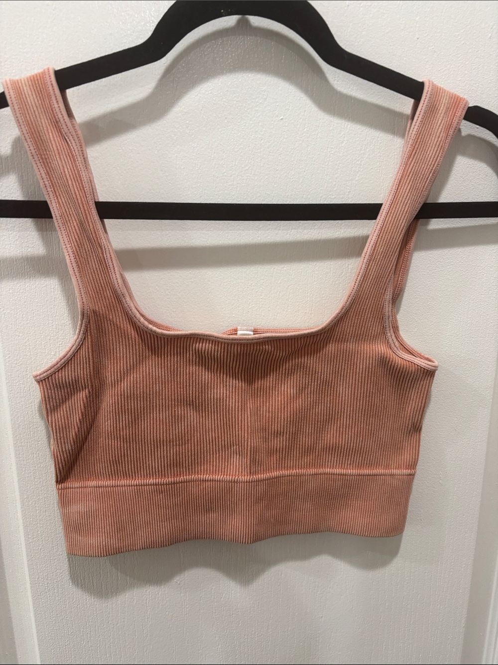 Zenana Outfitters Ribbed Square-Neck Crop Bralette in Peachy Coral